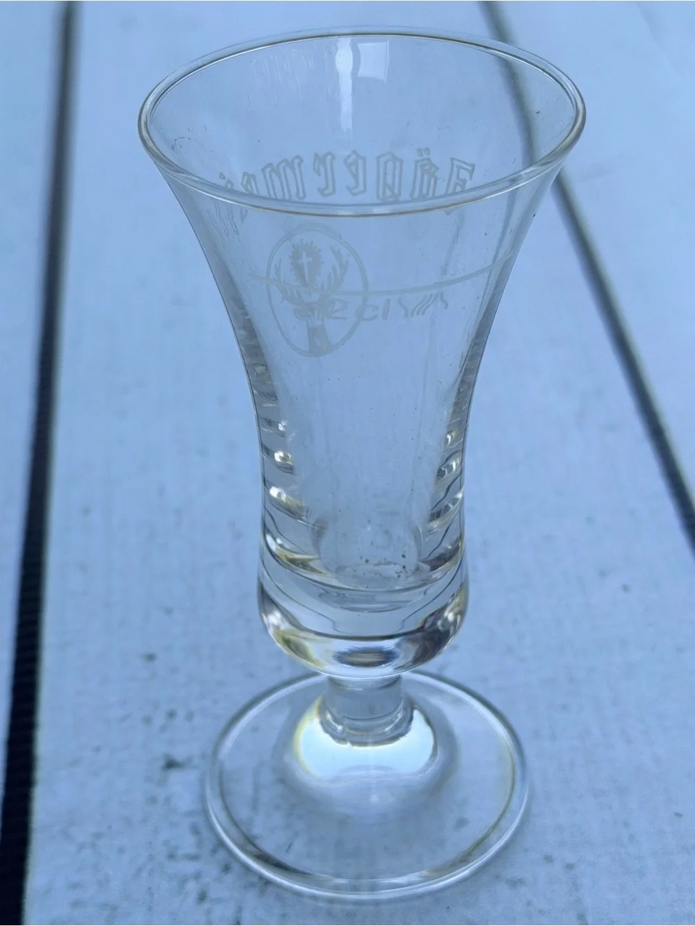 Vintage Jägermeister Stemmed Cordial Shot Glass - Etched Logo, 2cl